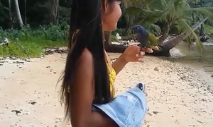HD Ameteur Tiny Thai Legal age teenager Heather Deep day winning beach gives deepthroat Throatpie Swallow