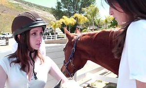 Juicy young crunchies Ally Evans, Kara Price enjoy their lessons at Lesbian Riding School